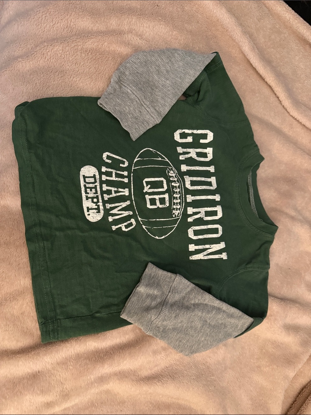 5/$25 Carter's Green 'Gridiron' Long-Sleeve Tee with Gray Sleeves